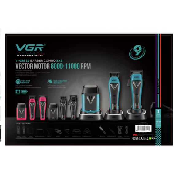 VGR V-035 S3 Vector Zestaw W Walizce Maszynka Trymer Golarka